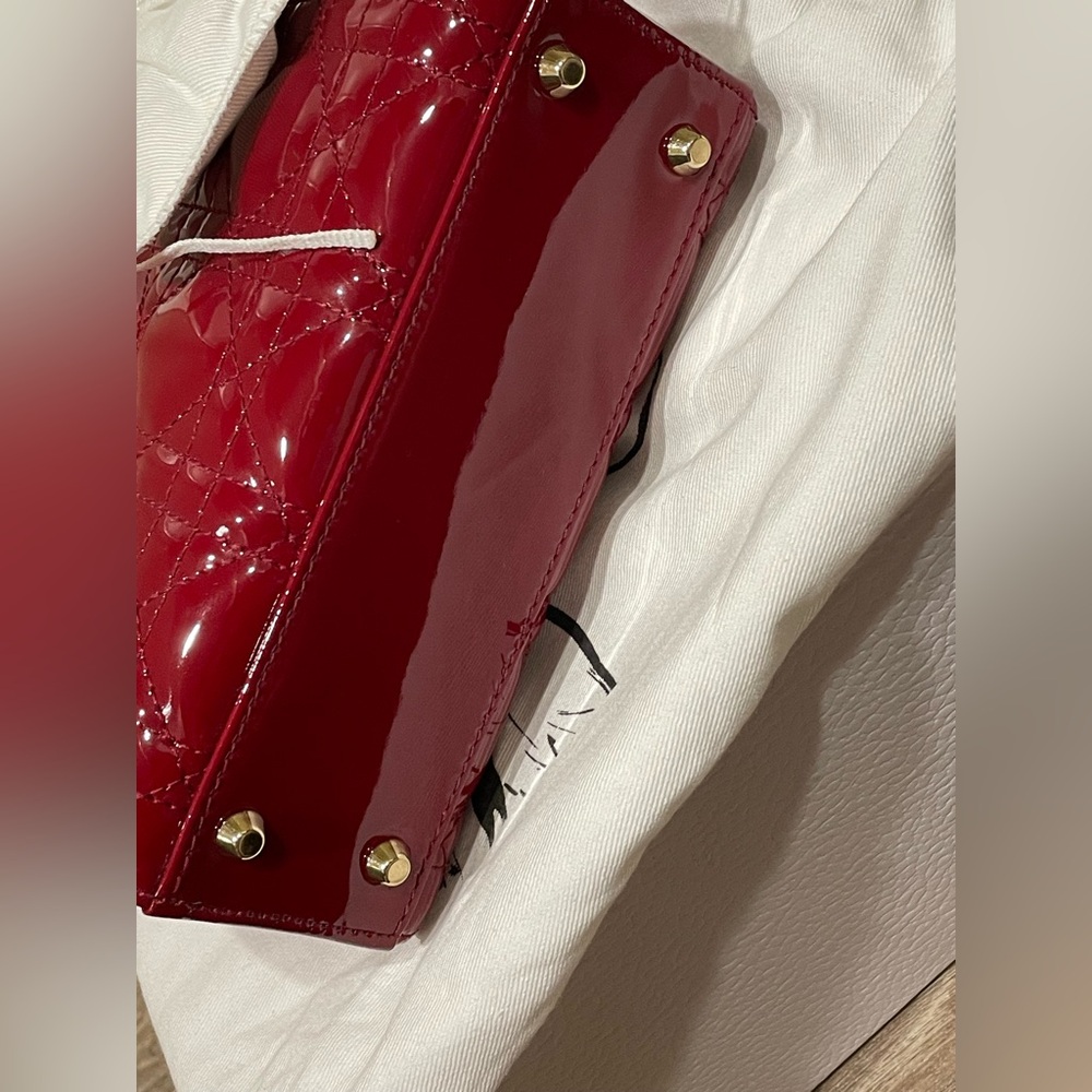 DIOR MINI LADY DIOR BAG CHERRY RED PATENT CANNAGE CALFSKIN GOLD HW PRELOVED - Picture 11 of 13